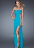 Picture of: Long Fitted Jersey Strapless Gown with a Sheer Side Detail in Blue, Style: 19737, Detail Picture 3