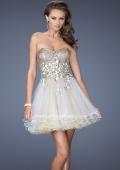 Picture of: Short Strapless Prom Dress with Sequin Bodice and Tulle Skirt in Nude, Style: 19748, Main Picture