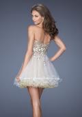 Picture of: Short Strapless Prom Dress with Sequin Bodice and Tulle Skirt in Nude, Style: 19748, Back Picture