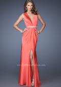 Picture of: Long Satin Prom Gown with a Deep V Neckline in Orange, Style: 19751, Main Picture