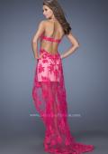 Picture of: Strapless High Low Dress with Lace Applique and a Sheer Skirt in Pink, Style: 19757, Back Picture