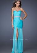 Picture of: Strapless Long Fitted Pleated Prom Dress with Sheer Skirt in Blue, Style: 19764, Main Picture