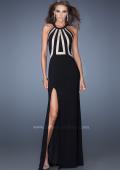 Picture of: Long Fitted Jersey Prom Gown with Bold Nude Cut Out Detail in Black, Style: 19769, Main Picture