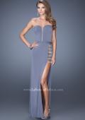Picture of: Long Fitted Strapless Prom Dress with Sheer Side Panel in Silver, Style: 19786, Detail Picture 2
