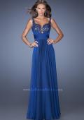 Picture of: Long Chiffon Prom Gown with Beaded Lace Bodice in Blue, Style: 19792, Main Picture