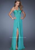 Picture of: Long Chiffon Prom Dress with a Lace One Shoulder Strap in Green, Style: 19793, Detail Picture 3