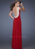 Picture of: Fitted Jersey Gown with Pearl Detail and Side Slit in Red, Style: 19814, Detail Picture 1