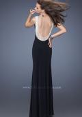 Picture of: Fitted Jersey Gown with Pearl Detail and Side Slit in Black, Style: 19814, Detail Picture 2