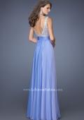 Picture of: High Scoop Neck Chiffon Dress with Sequin Fabric in Blue, Style: 19815, Back Picture