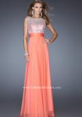 Picture of: High Scoop Neck Chiffon Dress with Sequin Fabric in Orange, Style: 19815, Detail Picture 1