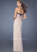 Picture of: Strapless Homecoming Dress with Jeweled Black Lace in Nude, Style: 19819, Back Picture