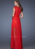 Picture of: Jersey Mini Dress with Net Overlay and Net Belt in Red, Style: 19822, Back Picture