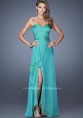Picture of: Long Strapless Prom Dress with Ruched Bodice and Pearls in Green, Style: 19823, Detail Picture 1