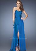 Picture of: Long Strapless Prom Dress with Ruched Bodice and Pearls in Blue, Style: 19823, Detail Picture 2