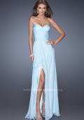 Picture of: Long Strapless Prom Dress with Ruched Bodice and Pearls in Blue, Style: 19823, Detail Picture 3