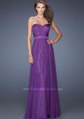 Picture of: Long Lace Prom Gown with Ruched Bodice and Belted Waist in Purple, Style: 19833, Main Picture