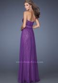Picture of: Long Lace Prom Gown with Ruched Bodice and Belted Waist in Purple, Style: 19833, Back Picture