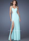 Picture of: Fitted Jersey Dress with Cut Outs, Stones, and Lace in Blue, Style: 19838, Main Picture