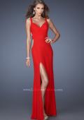 Picture of: Jersey Prom Gown with Side Slit and Ruched Bodice in Red, Style: 19843, Detail Picture 1