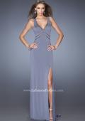Picture of: Plunging V Neck Prom Dress with Rhinestones and Slit in Silver, Style: 19848, Detail Picture 1