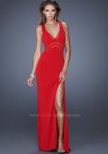 Picture of: Plunging V Neck Prom Dress with Rhinestones and Slit in Red, Style: 19848, Detail Picture 3