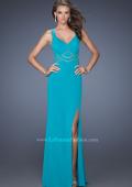 Picture of: Long Jersey Prom Gown with Mesh and a Side Leg Slit in Blue, Style: 19851, Main Picture