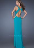 Picture of: Long Jersey Prom Gown with Mesh and a Side Leg Slit in Blue, Style: 19851, Back Picture