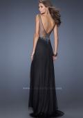 Picture of: Rhinestone Beaded Gown with High Illusion Neckline in Black, Back Picture