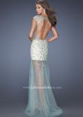 Picture of: Sheer Layered Net Dress with Cap Sleeves and Sequins in Blue, Style: 19863, Back Picture