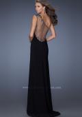 Picture of: Fitted Jersey Prom Gown with Side Slit and Beading in Black, Style: 19866, Back Picture