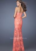 Picture of: Lace Prom Gown with Sheer Lace Skirt in Orange, Style: 19873, Back Picture