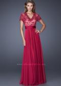 Picture of: A-Line Chiffon Evening Dress with Low V Neckline in Pink, Style: 19876, Detail Picture 2