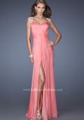 Picture of: Sweetheart Chiffon Gown with Sheer Cap Sleeves and Slit in Pink, Style: 19883, Main Picture