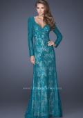 Picture of: Lace Prom Gown with V Neckline and Sheer Lace Sleeves in Green, Style: 19893, Main Picture