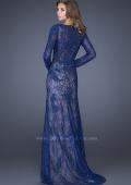 Picture of: Lace Prom Gown with V Neckline and Sheer Lace Sleeves in Blue, Style: 19893, Back Picture