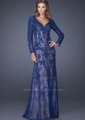 Picture of: Lace Prom Gown with V Neckline and Sheer Lace Sleeves in Blue, Style: 19893, Detail Picture 2