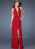 Picture of: Halter Jersey Prom Dress with Plunging Neckline and Slit in Red, Style: 19899, Main Picture