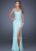 Picture of: Sequin and Lace Prom Dress with Side Leg Slit in Blue, Style: 19901, Detail Picture 1