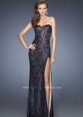 Picture of: Sequin and Lace Prom Dress with Side Leg Slit in Black, Style: 19901, Detail Picture 2