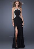 Picture of: Fitted Jersey Prom Dress with Embellished Neckline in Black, Style: 19908, Detail Picture 1