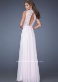 Picture of: Long Chiffon Dress with Jewel Adorned Lace Bodice in Pink, Style: 19913, Back Picture