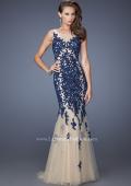 Picture of: Long Lace Mermaid Dress with Tulle Skirt and Lace in Blue, Style: 19916, Detail Picture 1