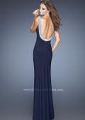Picture of: Boat Neck Jersey Prom Dress with Side Slit and Pearls in Blue, Style: 19917, Back Picture