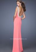 Picture of: Boat Neck Jersey Prom Dress with Side Slit and Pearls in Pink, Style: 19917, Detail Picture 1
