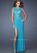 Picture of: Long Prom Dress with High Neck and Jeweled Lace in Blue, Style: 19918, Main Picture