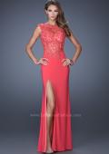 Picture of: Long Prom Dress with High Neck and Jeweled Lace in Pink, Style: 19918, Detail Picture 2