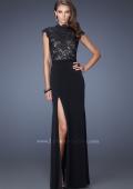 Picture of: Long Black Prom Dress with Lace and Slight Cap Sleeves in Black, Style: 19920, Main Picture
