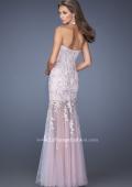 Picture of: Mermaid Style Prom Gown with Sheer Layered Tulle Skirt in Pink, Style: 19923, Back Picture