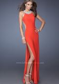 Picture of: Halter Prom Dress with Slits, Pearls, and Rhinestones in Orange, Style: 19930, Main Picture