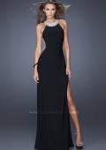 Picture of: Halter Prom Dress with Slits, Pearls, and Rhinestones in Black, Style: 19930, Detail Picture 1